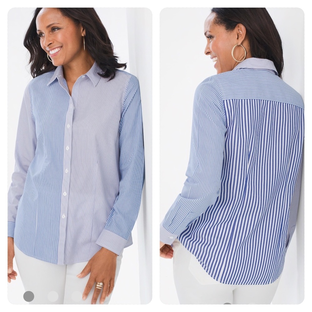 NWT! Chico’s NO-IRON STRIPED FUN SHIRT